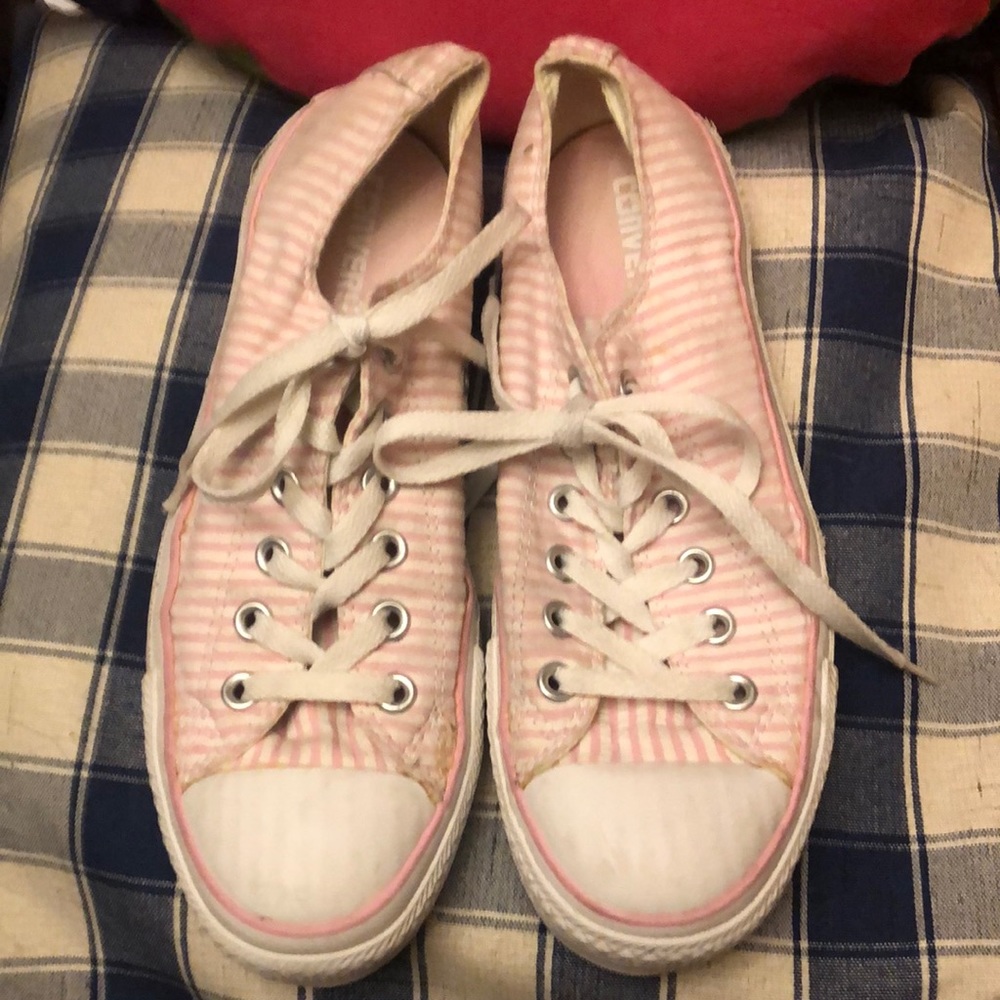 Pink and white striped converse all star sneakers